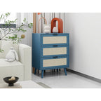 3-Drawer Rattan Cabinet with Pine Legs – Multiple Colors