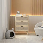 3-Drawer Rattan Cabinet with Pine Legs – Multiple Colors