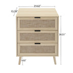3-Drawer Rattan Cabinet with Pine Legs – Multiple Colors