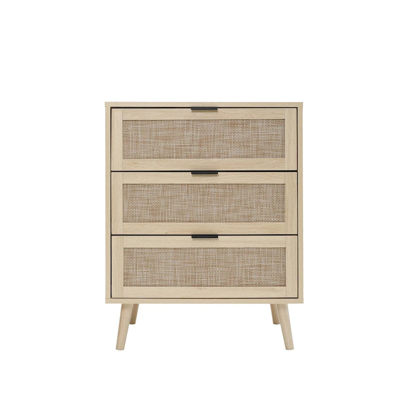 3-Drawer Rattan Cabinet with Pine Legs – Multiple Colors