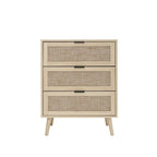 3-Drawer Rattan Cabinet with Pine Legs – Multiple Colors