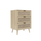 3-Drawer Rattan Cabinet with Pine Legs – Multiple Colors