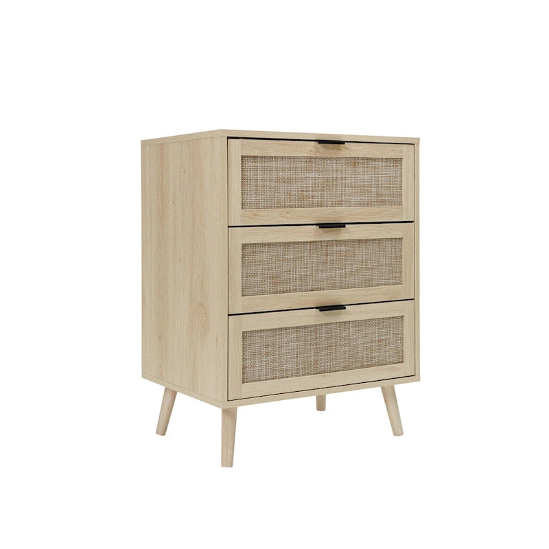 3-Drawer Rattan Cabinet with Pine Legs – Multiple Colors