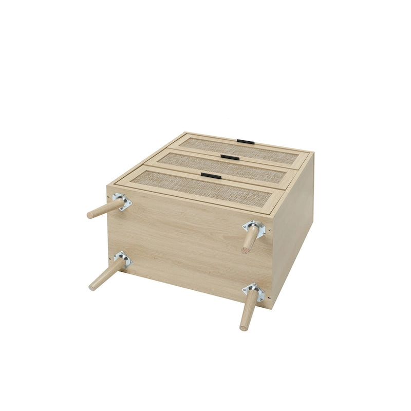 3-Drawer Rattan Cabinet with Pine Legs – Multiple Colors