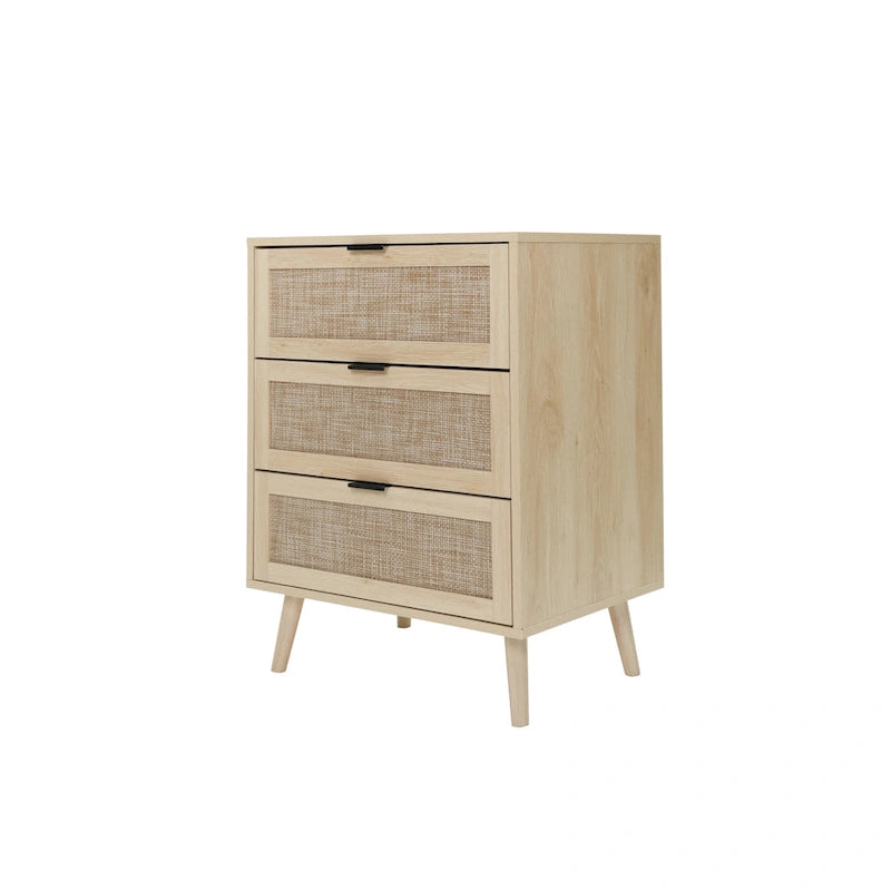 3-Drawer Rattan Cabinet with Pine Legs – Multiple Colors