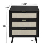 3-Drawer Rattan Cabinet with Pine Legs – Multiple Colors
