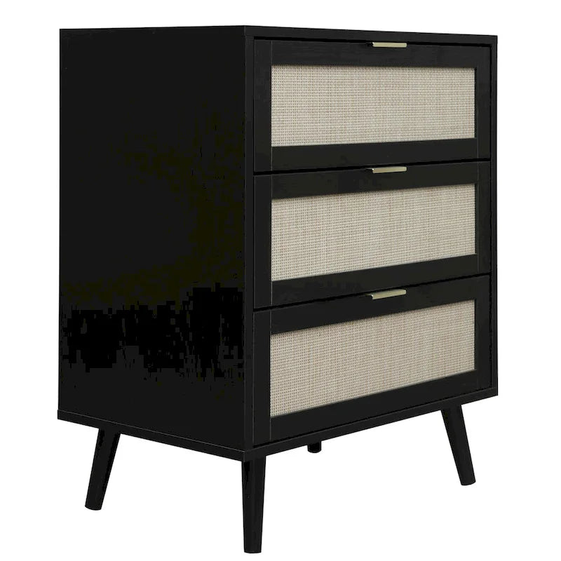 3-Drawer Rattan Cabinet with Pine Legs – Multiple Colors