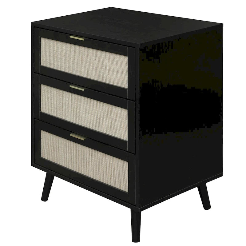 3-Drawer Rattan Cabinet with Pine Legs – Multiple Colors