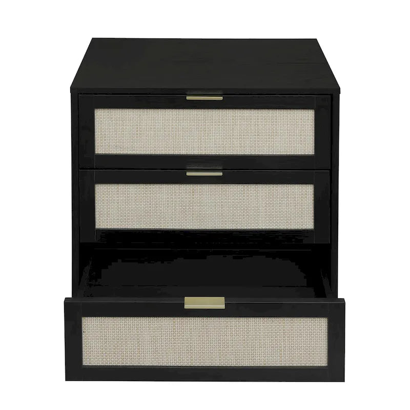 3-Drawer Rattan Cabinet with Pine Legs – Multiple Colors