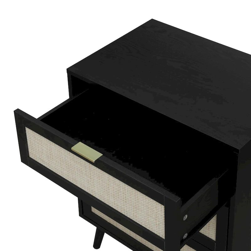 3-Drawer Rattan Cabinet with Pine Legs – Multiple Colors