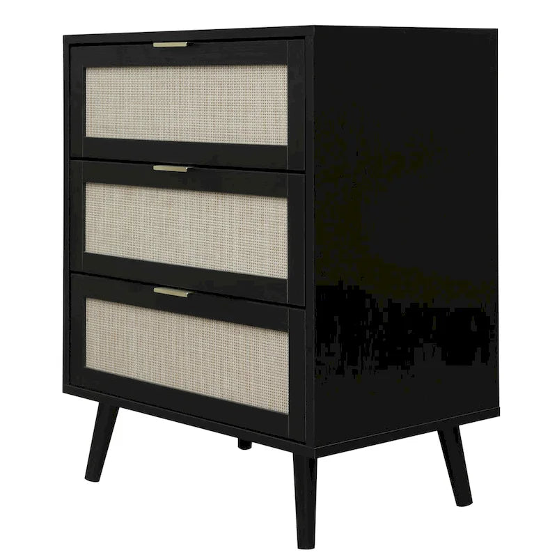 3-Drawer Rattan Cabinet with Pine Legs – Multiple Colors