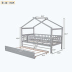 Wooden House Bed with Twin Size Trundle