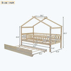 Wooden House Bed with Twin Size Trundle