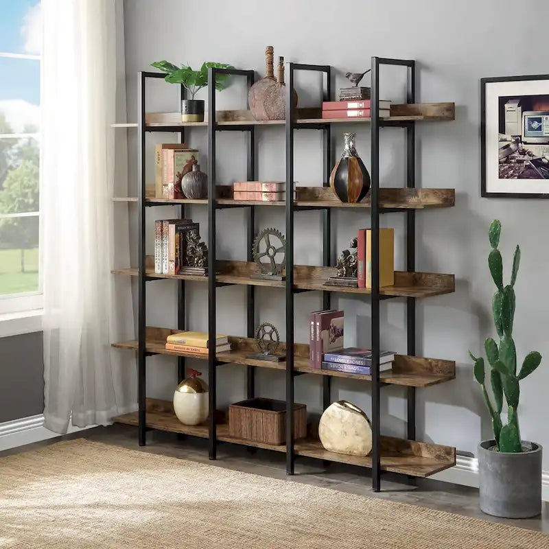 5-Tier Open Bookcase with MDF Shelves and Powder-Coated Steel Frame