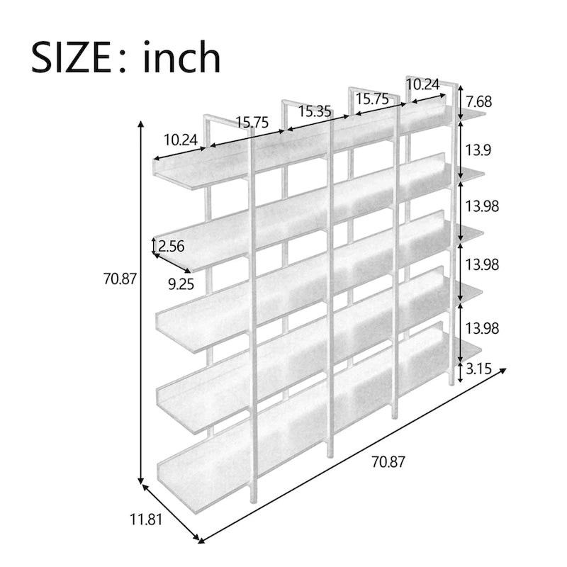 5-Tier Open Bookcase with MDF Shelves and Powder-Coated Steel Frame