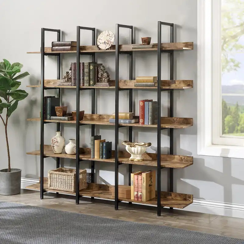 5-Tier Open Bookcase with MDF Shelves and Powder-Coated Steel Frame