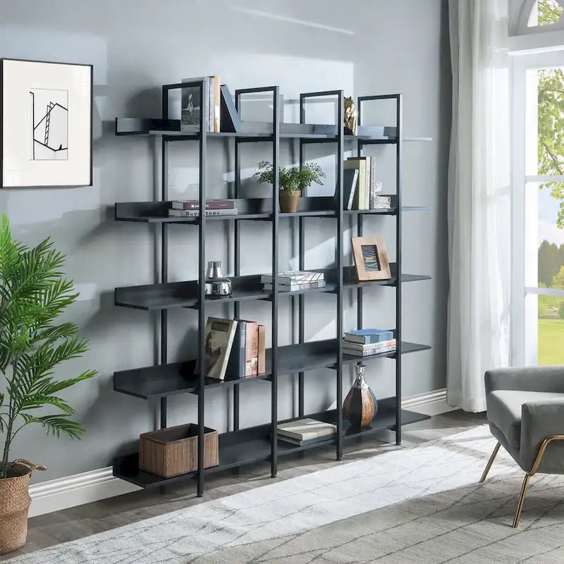 5-Tier Open Bookcase with MDF Shelves and Powder-Coated Steel Frame