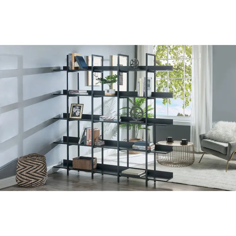 5-Tier Open Bookcase with MDF Shelves and Powder-Coated Steel Frame