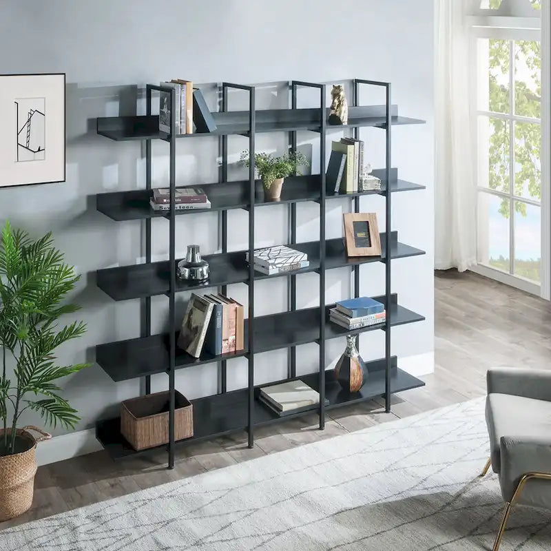 5-Tier Open Bookcase with MDF Shelves and Powder-Coated Steel Frame