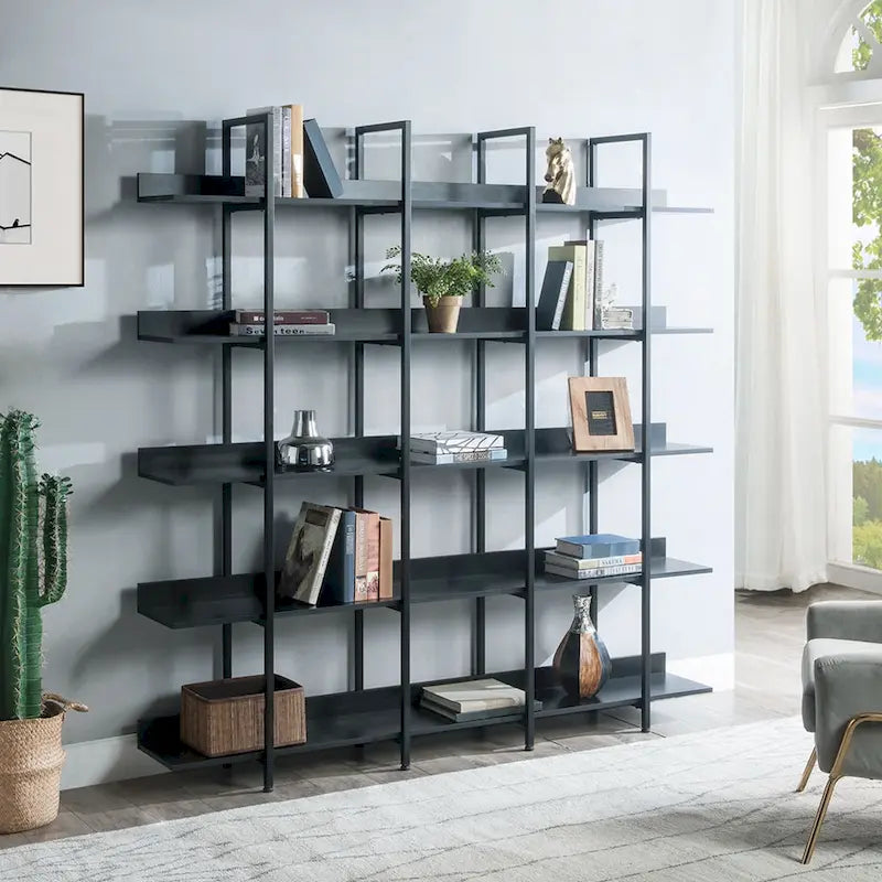 5-Tier Open Bookcase with MDF Shelves and Powder-Coated Steel Frame