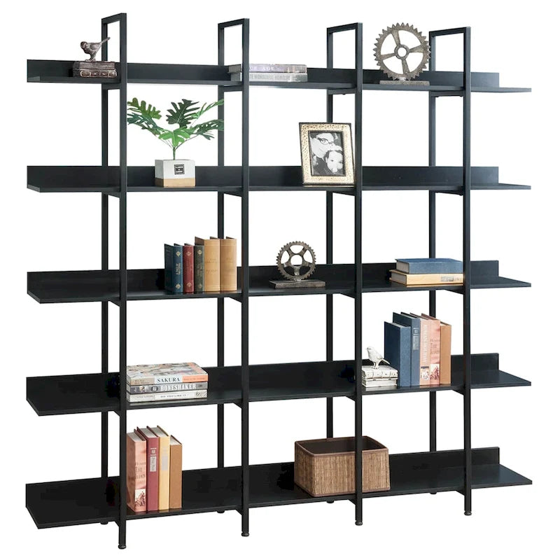 5-Tier Open Bookcase with MDF Shelves and Powder-Coated Steel Frame