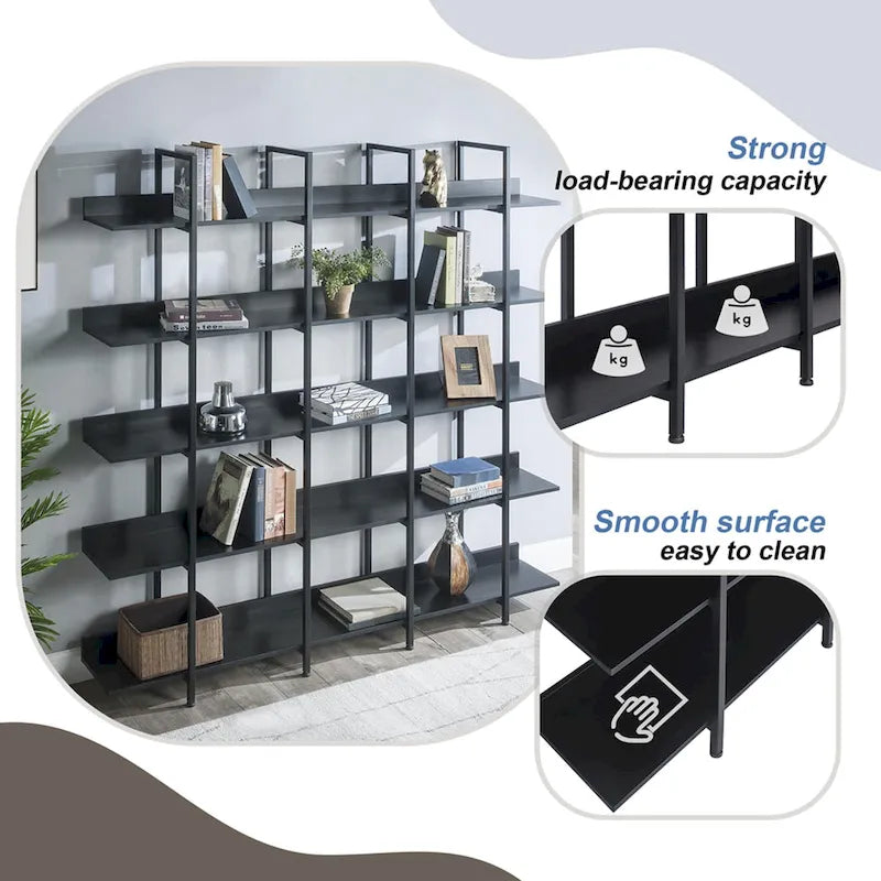 5-Tier Open Bookcase with MDF Shelves and Powder-Coated Steel Frame