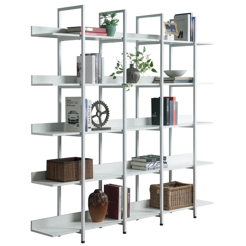 5-Tier Open Bookcase with MDF Shelves and Powder-Coated Steel Frame