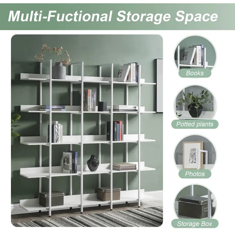 5-Tier Open Bookcase with MDF Shelves and Powder-Coated Steel Frame