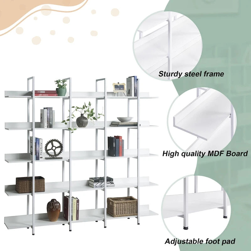5-Tier Open Bookcase with MDF Shelves and Powder-Coated Steel Frame