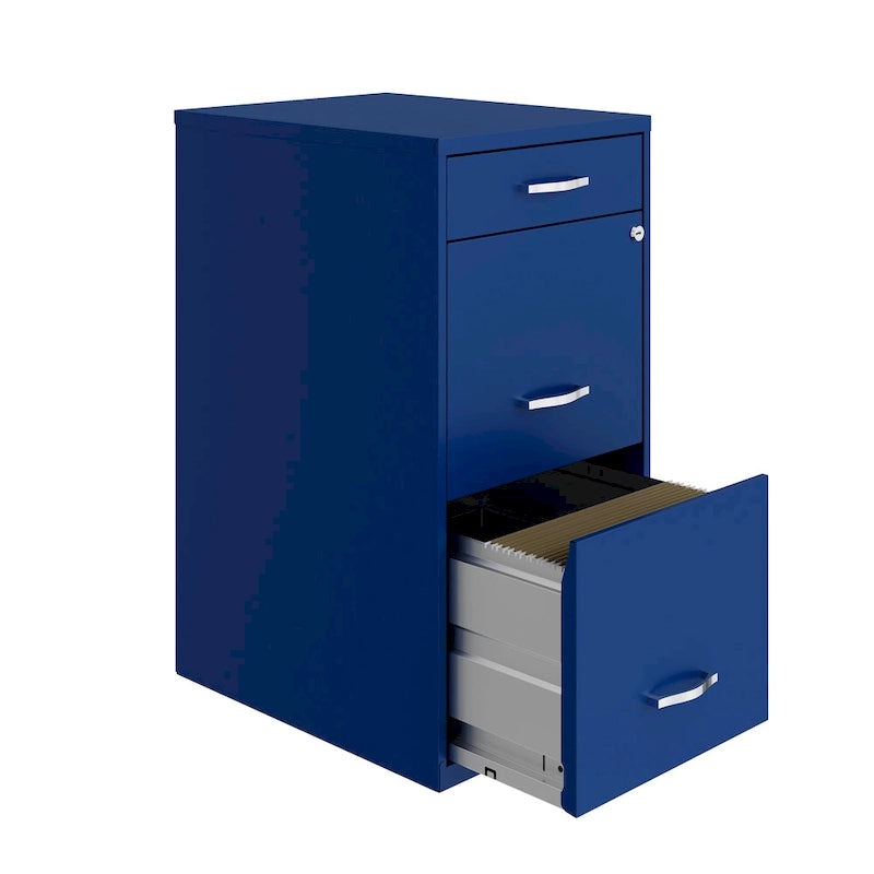 3-Drawer Metal File Cabinet, Letter Size, Blue