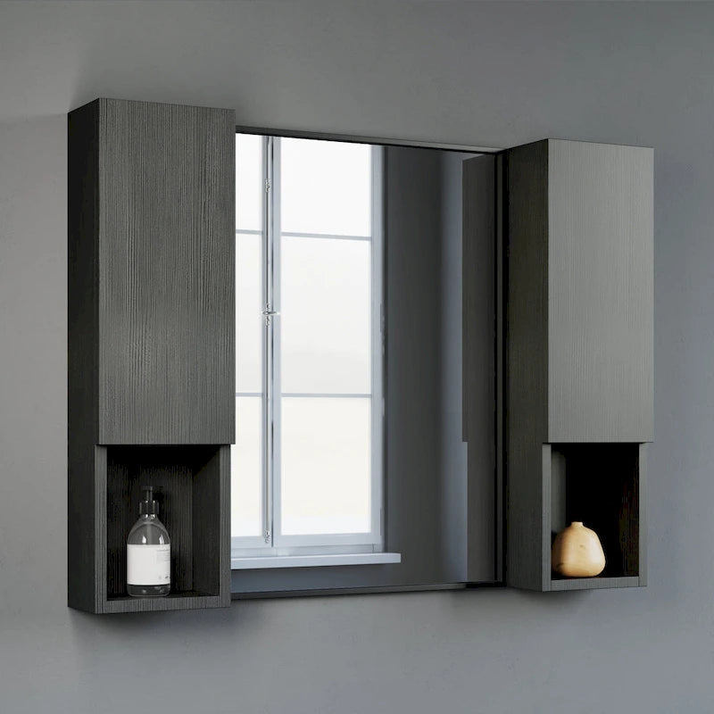 Wall-Mounted Wood Side Cabinet with 3 Shelves