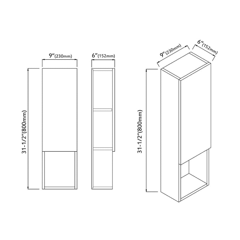 Wall-Mounted Wood Side Cabinet with 3 Shelves