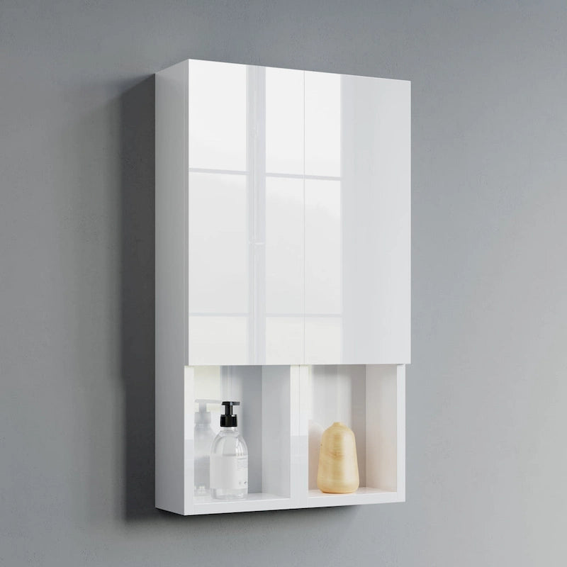 Wall-Mounted Wood Side Cabinet with 3 Shelves