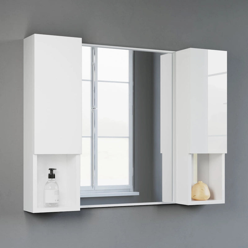 Wall-Mounted Wood Side Cabinet with 3 Shelves