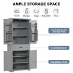 72Tall Bathroom Storage Cabinet with Doors and Drawer, Multiple Storage Space, Adjustable Shelf, Grey