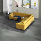 Flavio Mid Century Pillow Back Velvet Symmetrical Corner Sofa in Gold