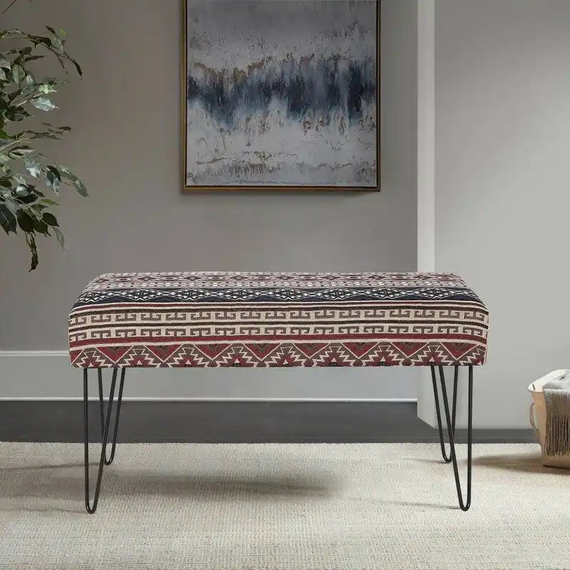 Adeco Bench Ottoman Fabric Rectangular Footrest Upholstered Bedroom