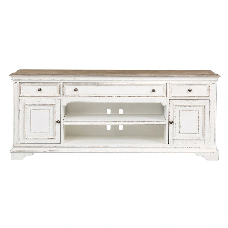 Magnolia Manor Antique White & Weathered Bark Entertainment TV Stand - 73 Wide