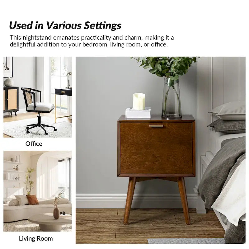 Isabel Mid-Century 2 - Drawer Wood Nightstand