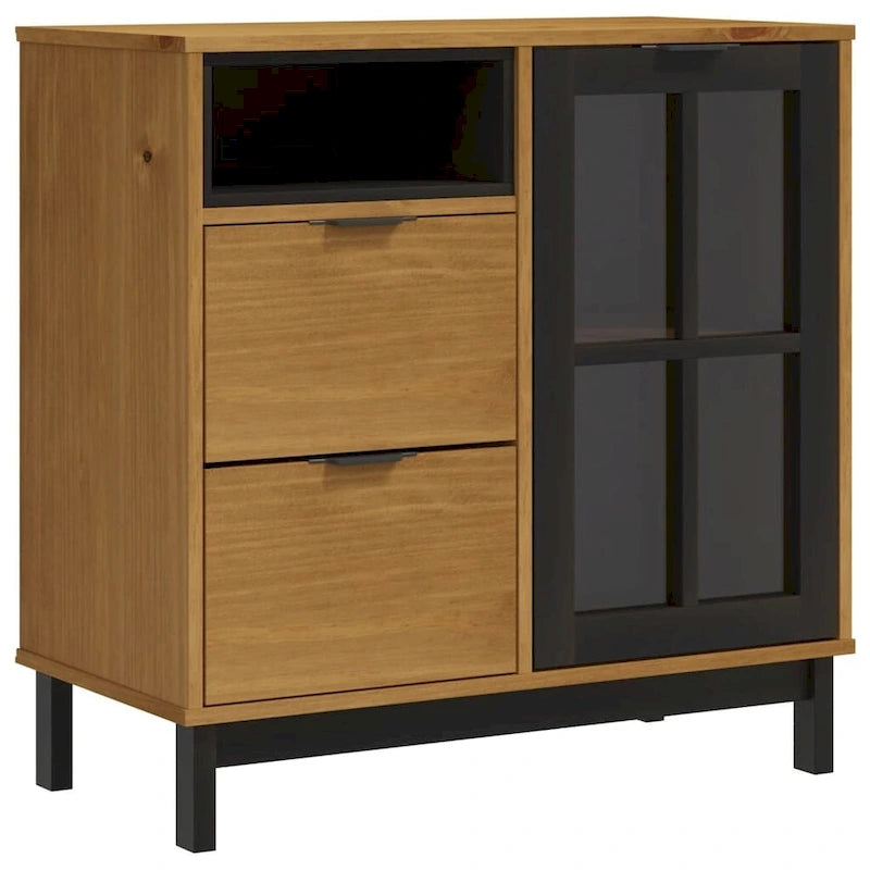 Solid Pine Wood Sideboard with Glass Door - 31.5 x 15.7 x 31.5 in.