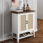 Rattan and MDF Storage Cabinet with Doors and Adjustable Shelves – 29"L x 16"W x 34.6"H