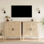 Rattan and MDF Storage Cabinet with Doors and Adjustable Shelves – 29"L x 16"W x 34.6"H