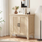 Rattan and MDF Storage Cabinet with Doors and Adjustable Shelves – 29"L x 16"W x 34.6"H