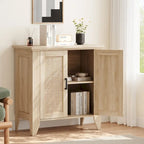 Rattan and MDF Storage Cabinet with Doors and Adjustable Shelves – 29"L x 16"W x 34.6"H