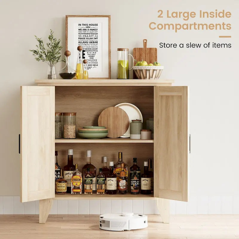 Rattan and MDF Storage Cabinet with Doors and Adjustable Shelves – 29"L x 16"W x 34.6"H