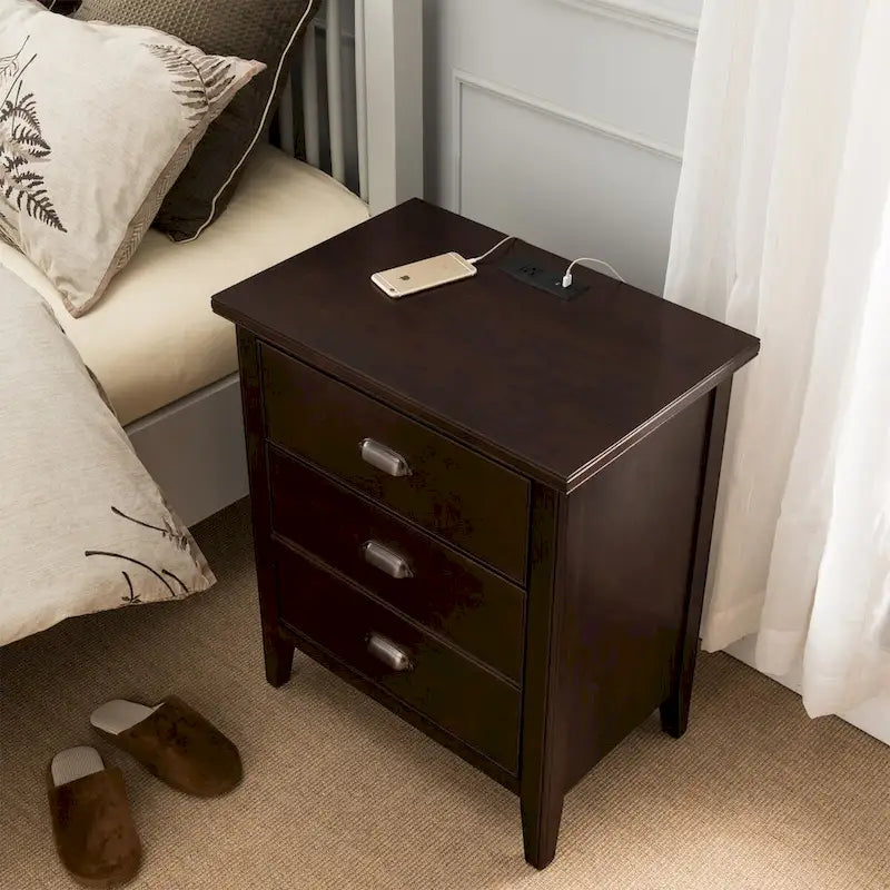 3-Drawer Nightstand with USB Charging – Set of 2