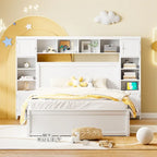 Queen Size Wooden Bed with All-in-One Cabinet, Shelf and Sockets