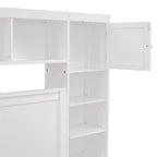 Queen Size Wooden Bed with All-in-One Cabinet, Shelf and Sockets