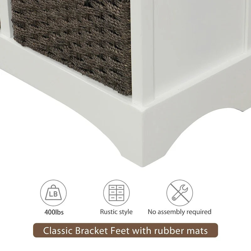 Rustic Storage Cabinet with Two Drawers and Four Classic Rattan Basket - 28L x 11.8W x 28H