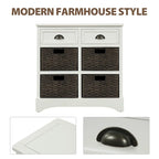 Rustic Storage Cabinet with Two Drawers and Four Classic Rattan Basket - 28L x 11.8W x 28H